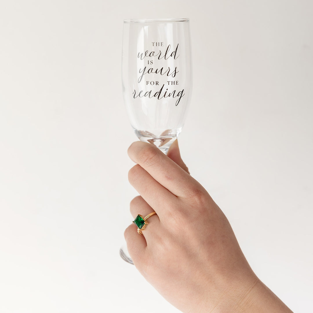 "The World is Yours for the Reading" Champagne Flute
