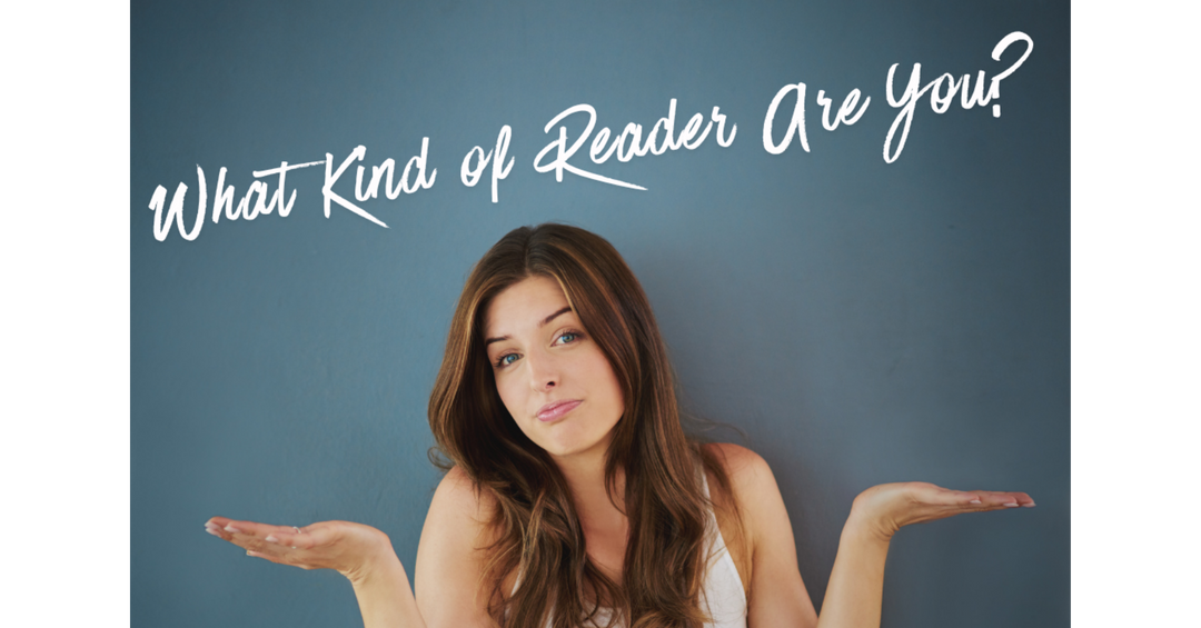 Woman shrugging beneath the words “What Kind of Reader Are You?” for the OUABC reader gift finder quiz. 
