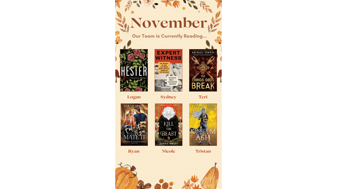OUABC team reading list featuring six staff picks with updated book covers and names.