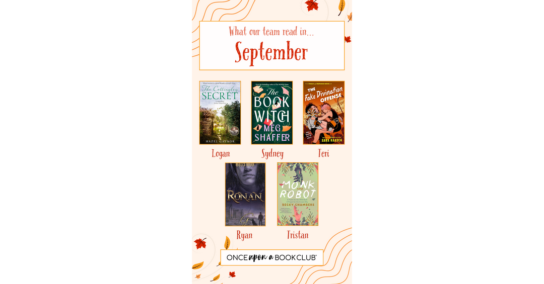 OUABC September team reads featuring five staff picks, from The Cottingley Secret to Monk and Robot