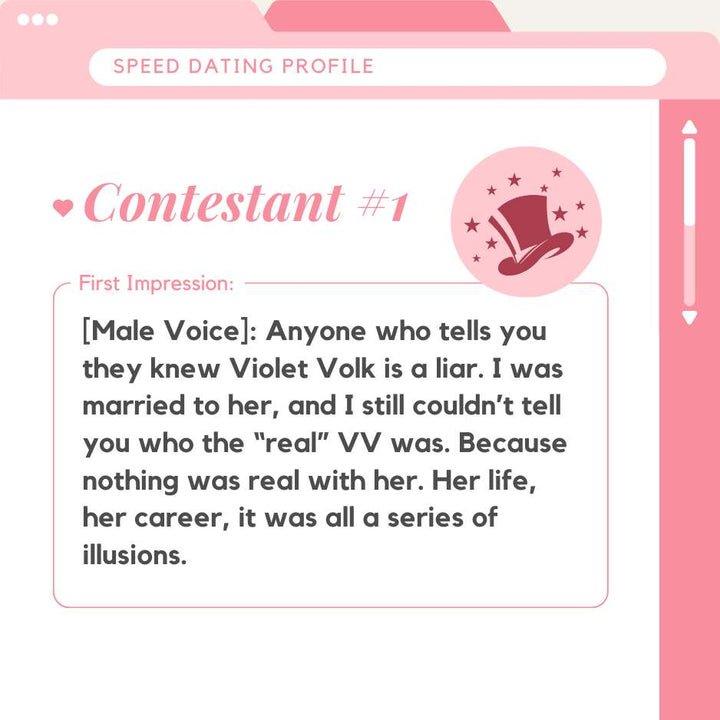 Speed Dating Contestant #1 First Impression