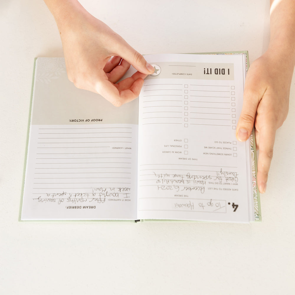 The interior of the Bucket List book showing all the opportunities to fill it out with details of your adventures.