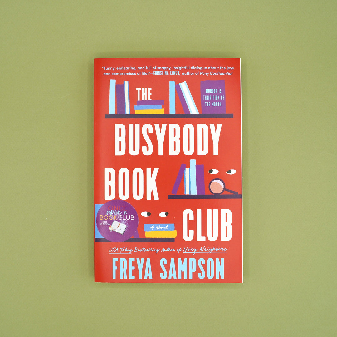 Book cover of 'The Busybody Book Club' by Freya Sampson on a green background
