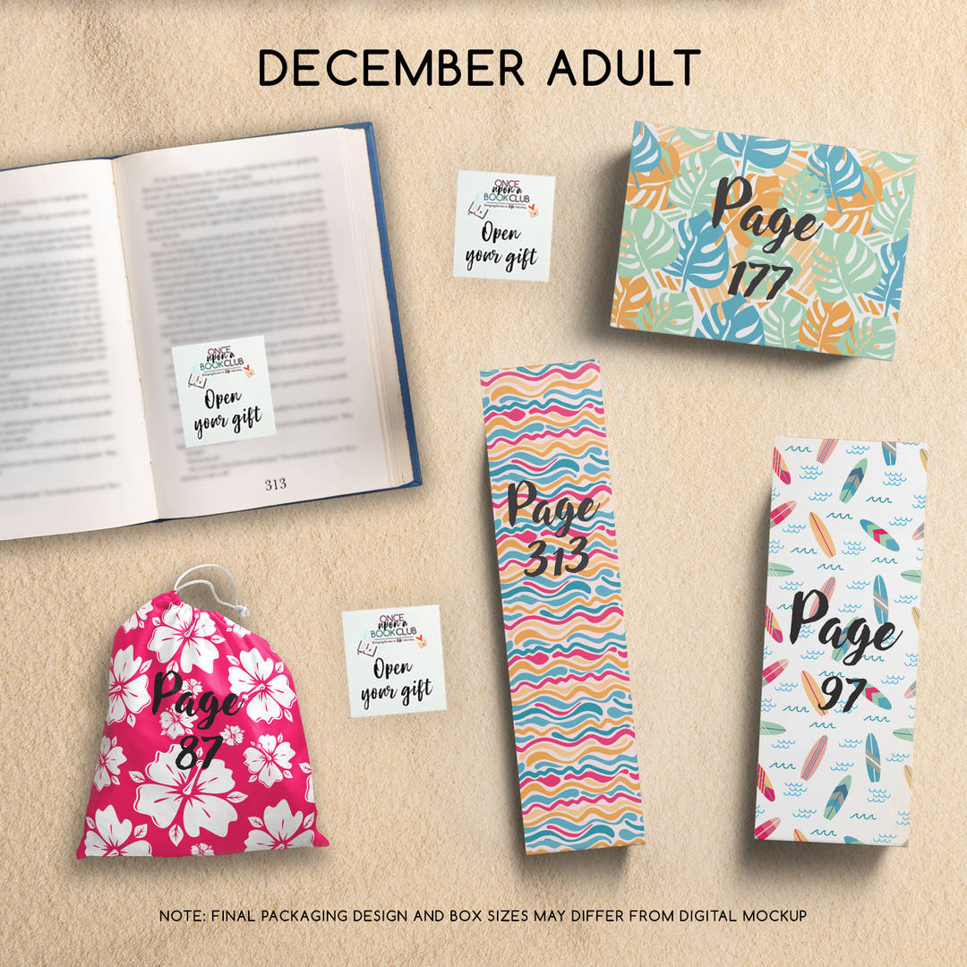 A collection of gifts in a digital mockup to represent what will be included in your order! An open book sits to the left of the image. On the book's page is a sticky note that reads 'Open Your Gift'. The page number in the book corresponds with one of the page numbers on the gift packaging laying on the surrounding background.