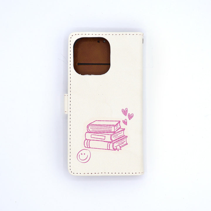 Phone case with pink illustrations on a white background
