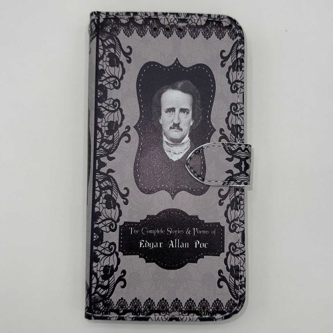 The front cover of a phone case inspired by The Complete Stories & Poems of Edgar Allan Poe.