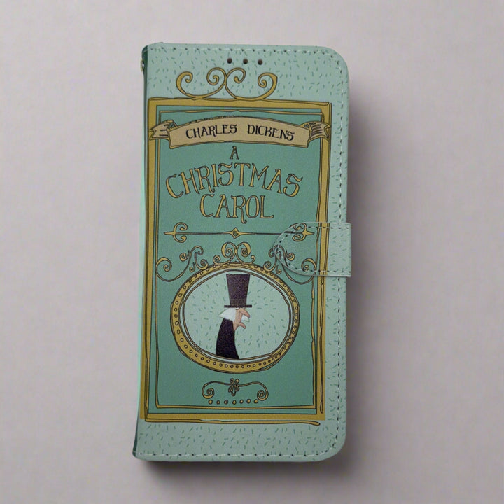 The front cover of a phone case featuring A Christmas Carol by Charles Dickens.