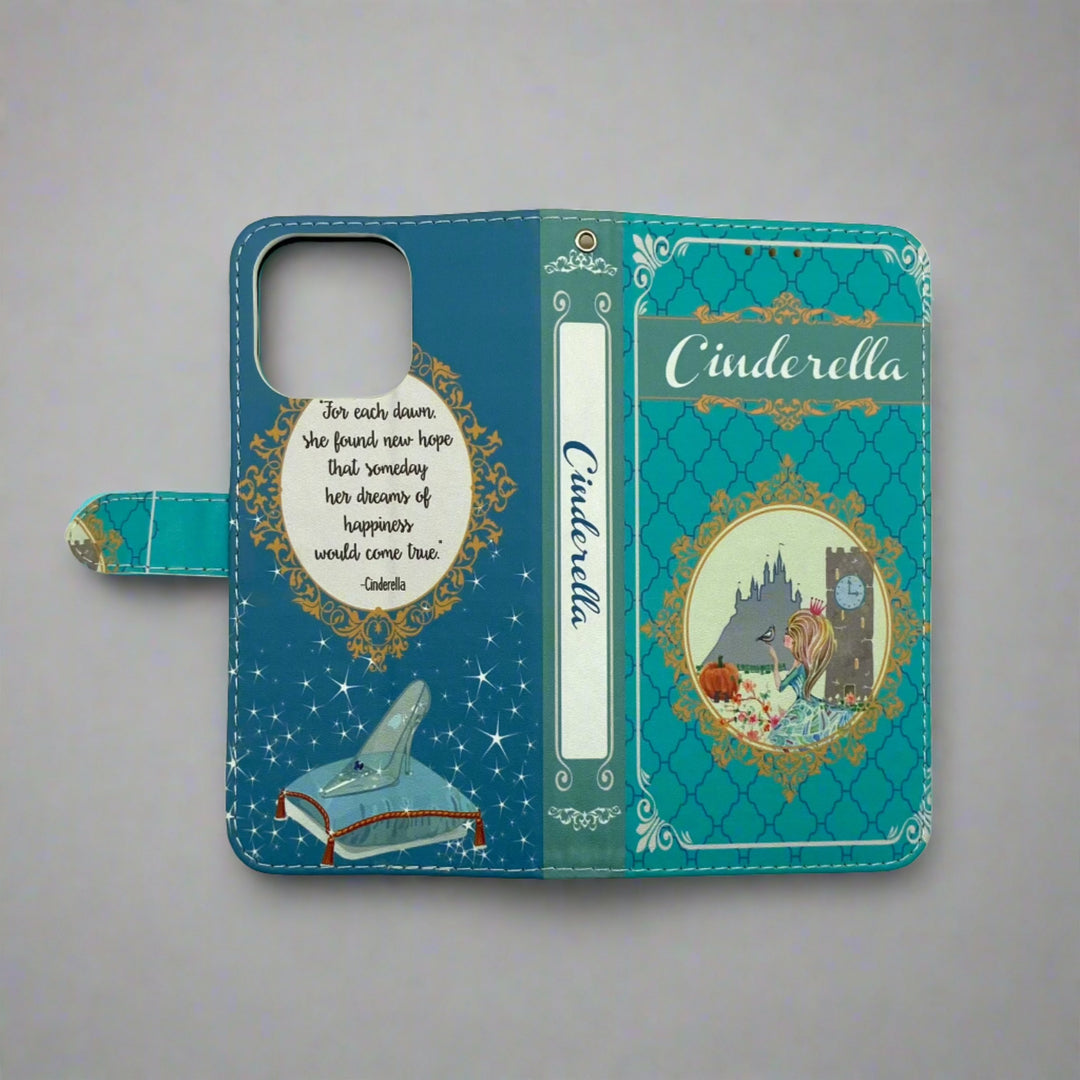 The front and back cover of a phone case inspired by Cinderella.