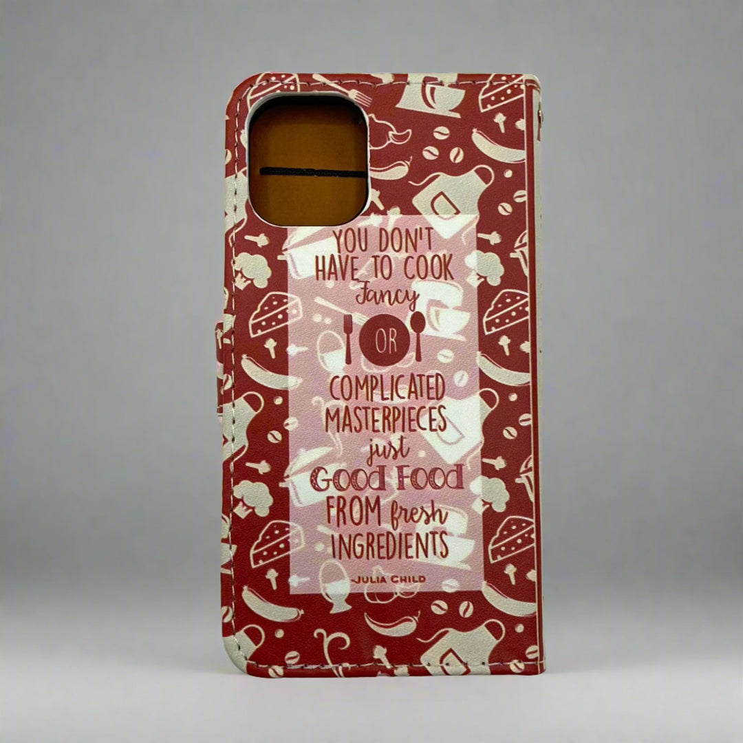 The back of a book-shaped phone case inspired by The Mini Recipe Cook Book.