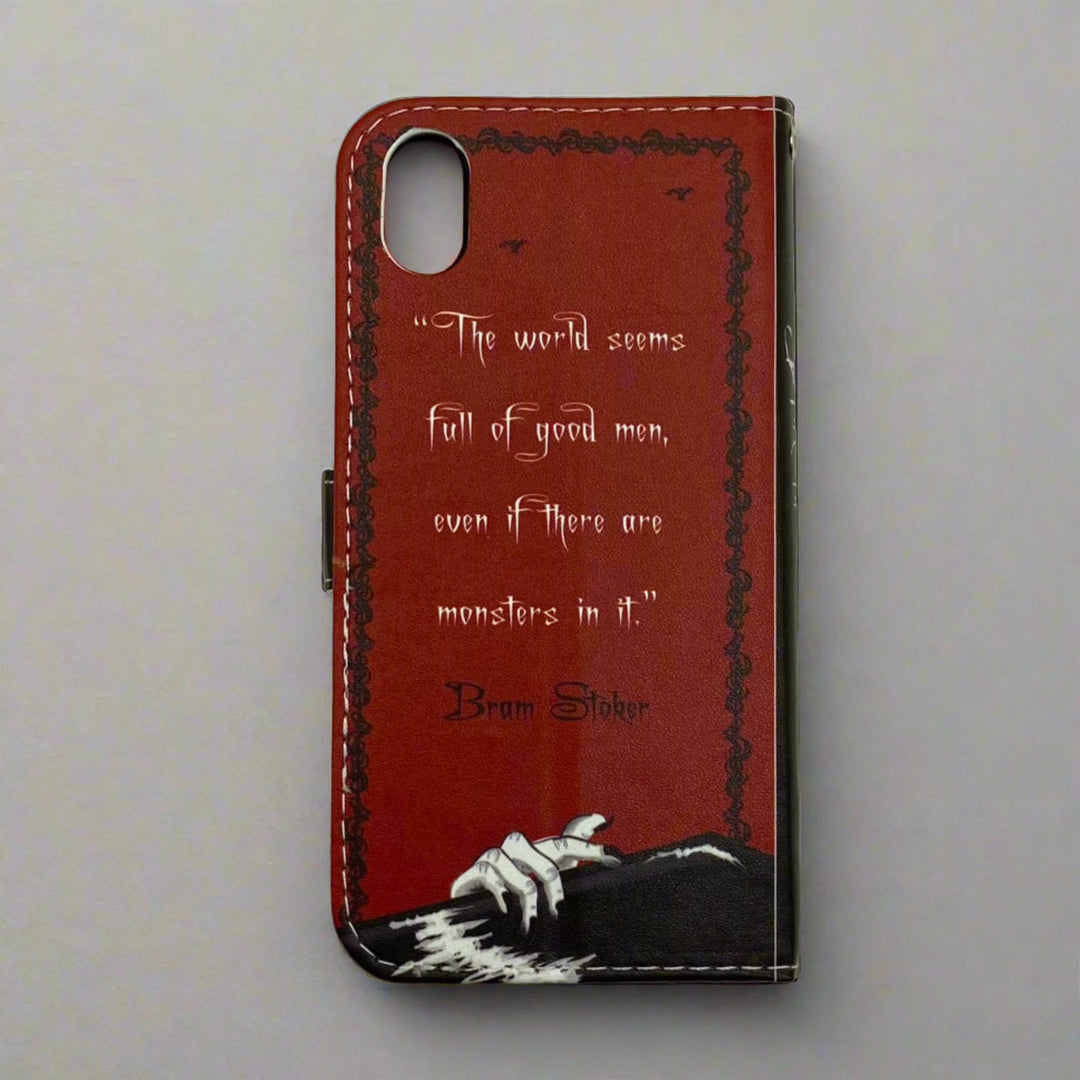 The back of a phone case inspired by Dracula by Bram Stoker.