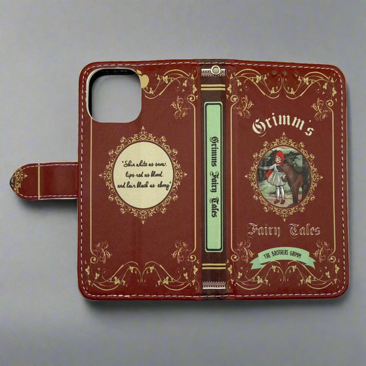 The front and back of a phone case inspired by Grimm's Fairy Tales by The Brothers Grimm.