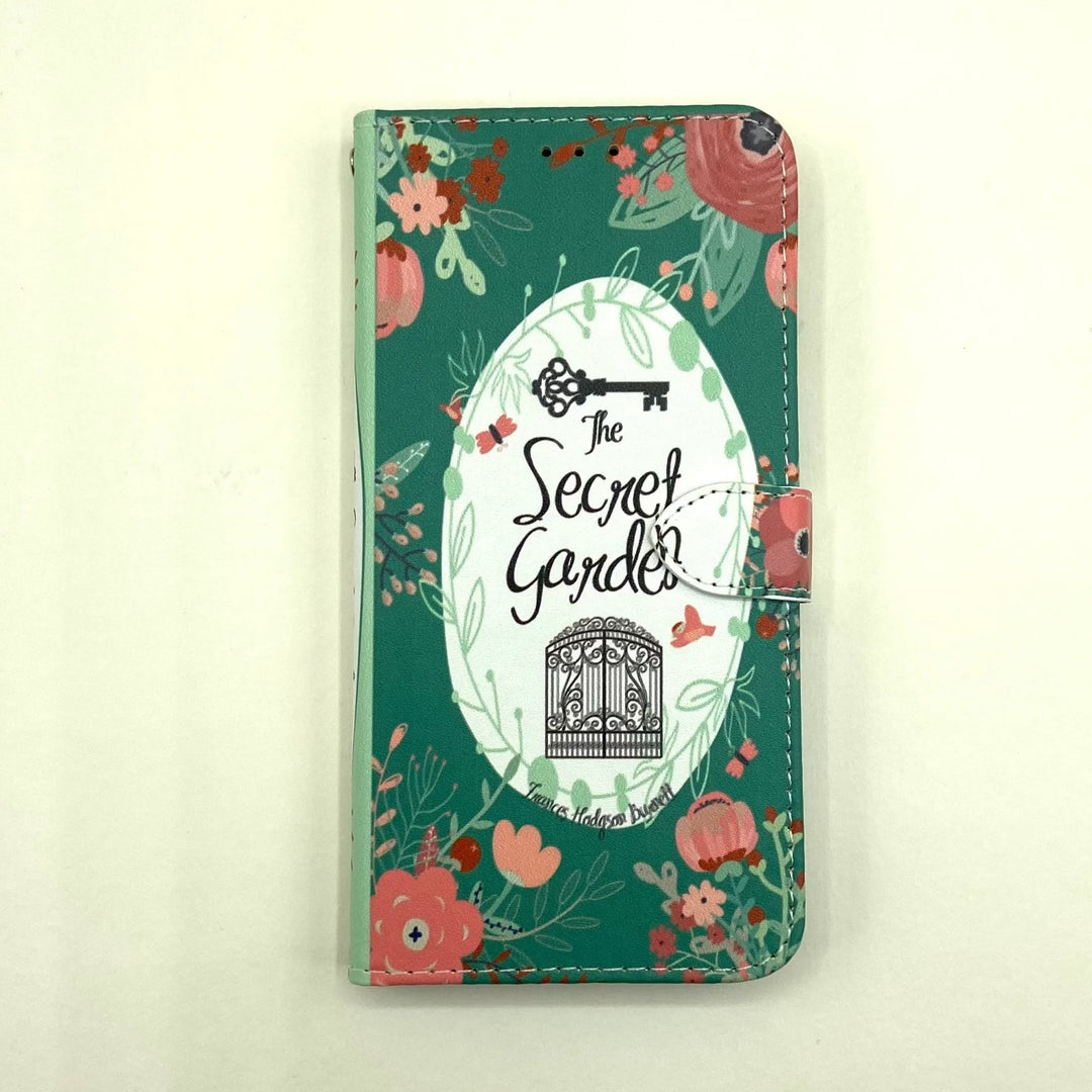 The front cover of a book-shaped phone case inspired by The Secret Garden by Frances Hodgson Burnett.