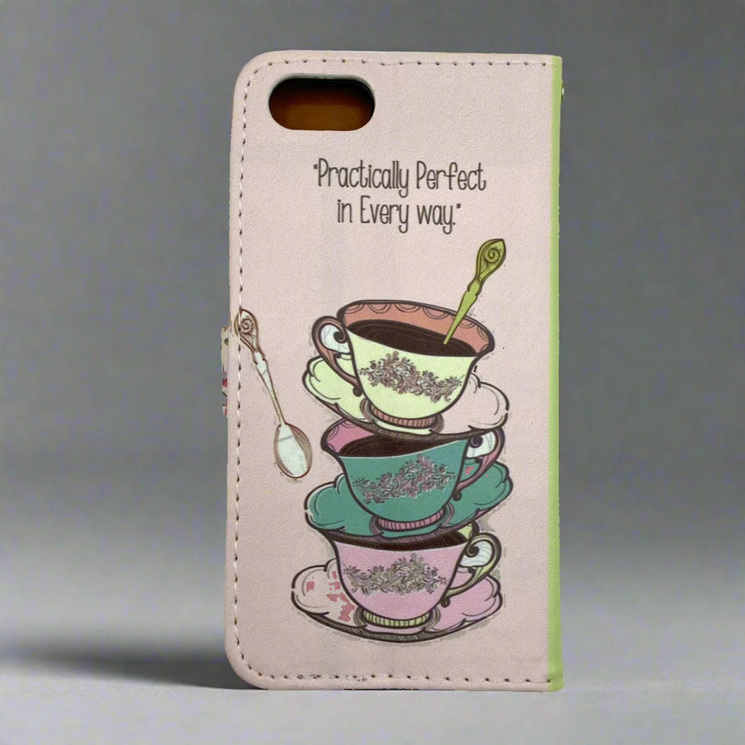 The back cover of a book-shaped phone case inspired by Mary Poppins by P.L. Travers.