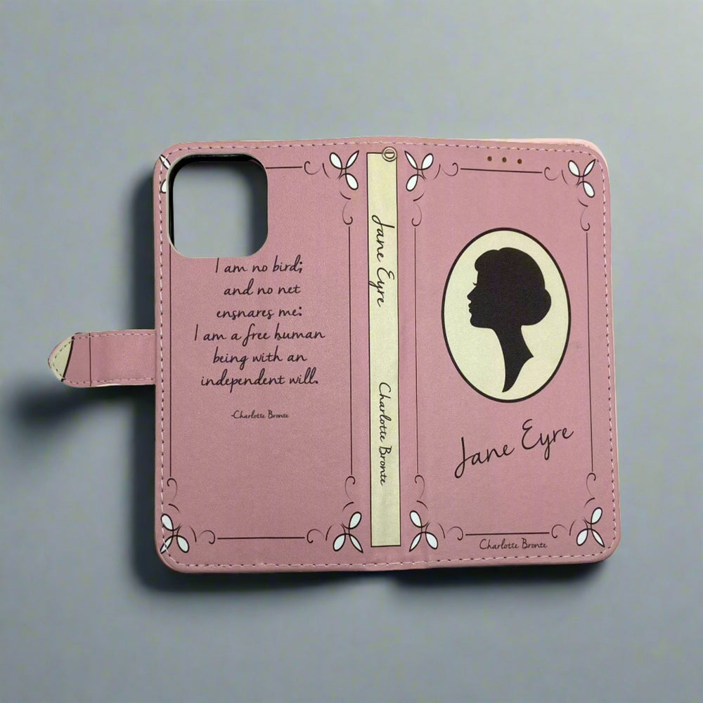 The front and back cover of a phone case inspired by Jane Eyre by Charlotte Bronte.