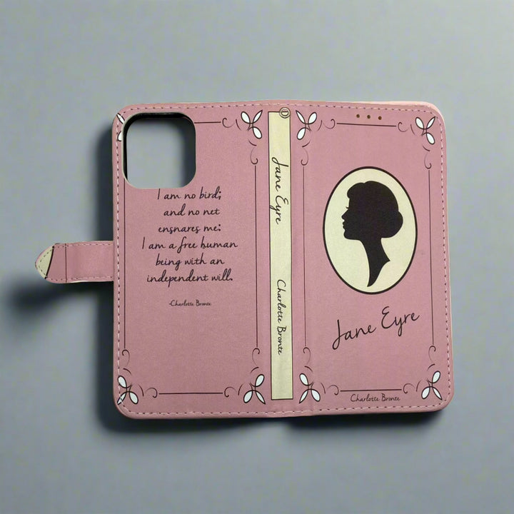 The front and back cover of a phone case inspired by Jane Eyre by Charlotte Bronte.