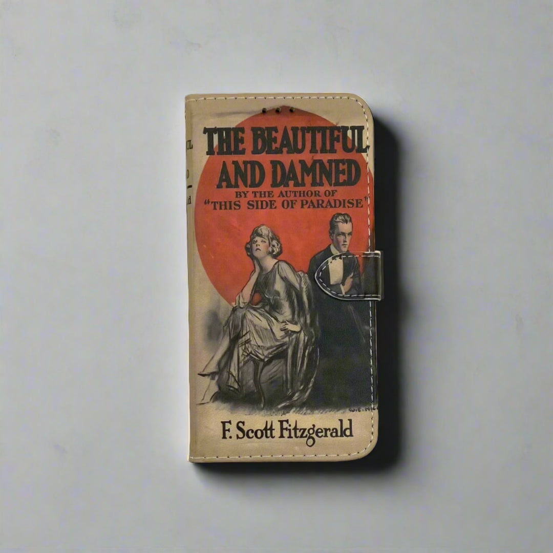 The front cover of a phone case featuring The Beautiful and Damned by F. Scott Fitzgerald. 