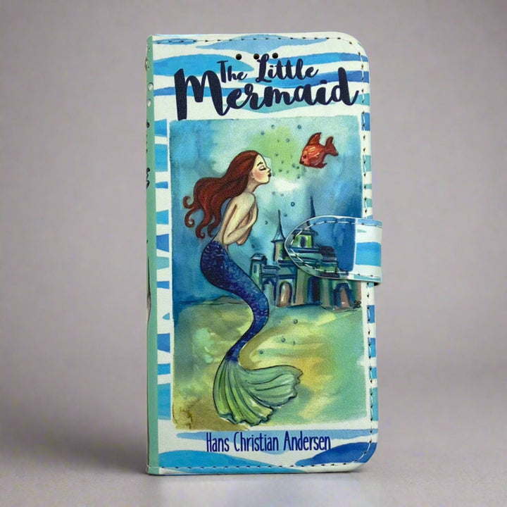 The front of a book-shaped phone case inspired by The Little Mermaid by Hans Christian Andersen.