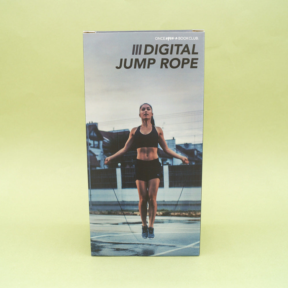 the digital jump rope box showcasing a woman utilizing the jump rope.