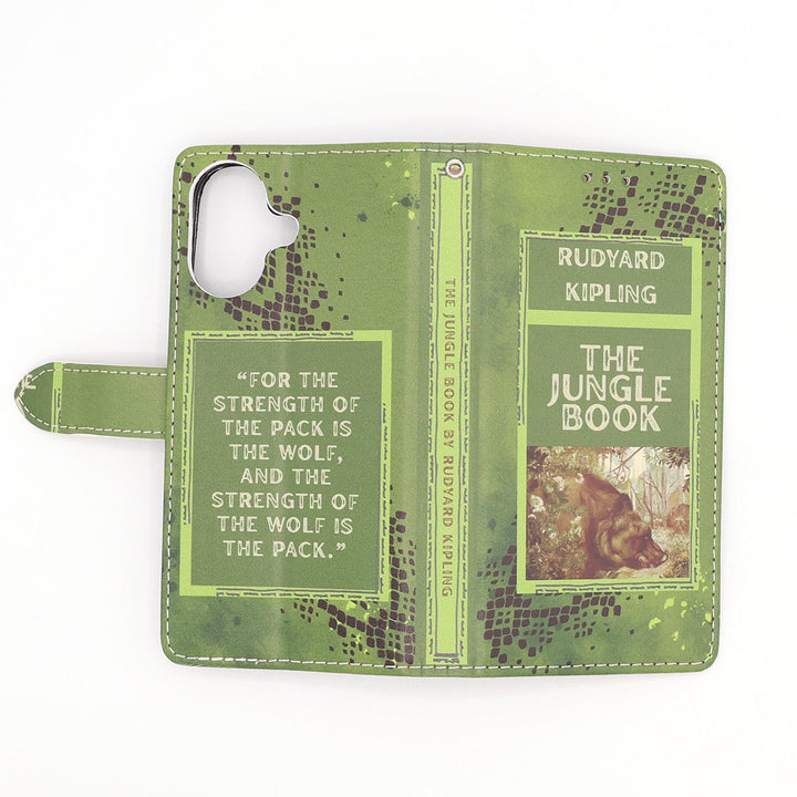 Phone case with 'The Jungle Book' design and text on a white background