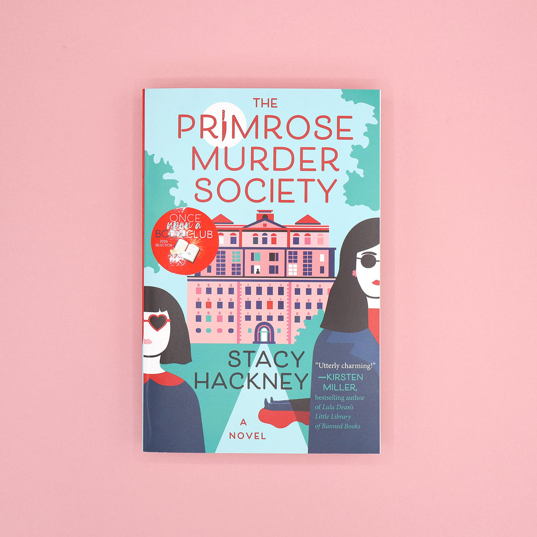 Book cover of 'The Primrose Murder Society' by Stacy Hackney on a pink background