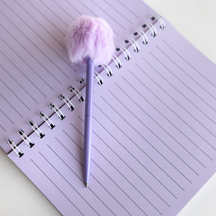 Purple Notebook and Fuzzy Pen Set