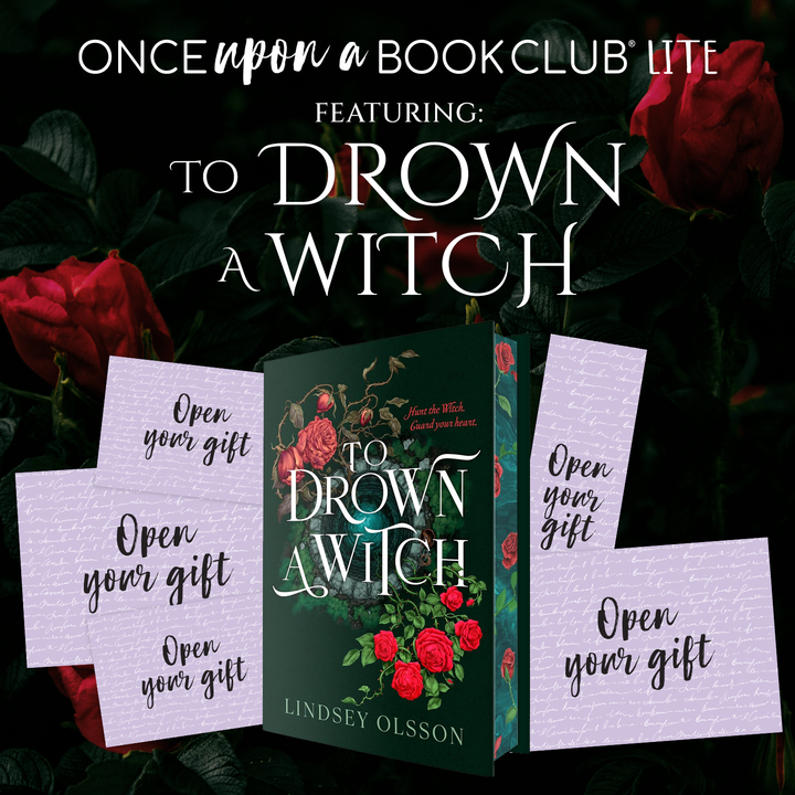 Book titled 'To Drown a Witch' by Lindsey Olsson with red roses and gift envelopes on a dark background.
