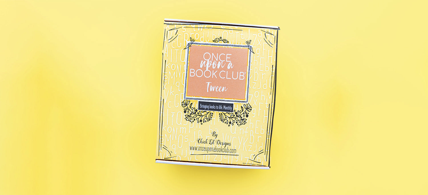 A yellow, Once Upon a Book Club Tween box sits on a light yellow background.