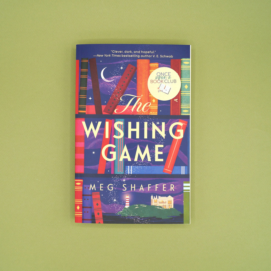 Book cover of 'The Wishing Game' by Meg Shaffer on a green background