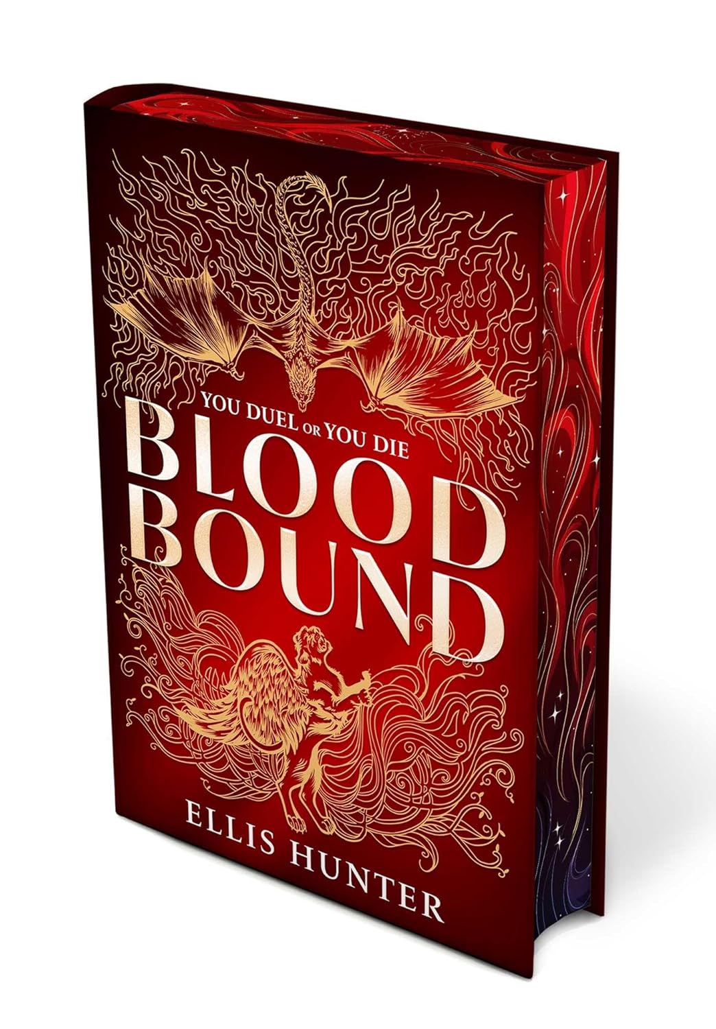 Book cover of 'Blood Bound' by Ellis Hunter with intricate designs on a red background