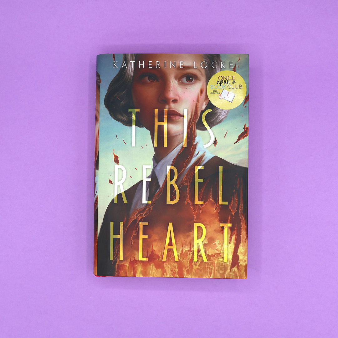 Book cover of 'This Rebel Heart' by Katherine Locke on a purple background